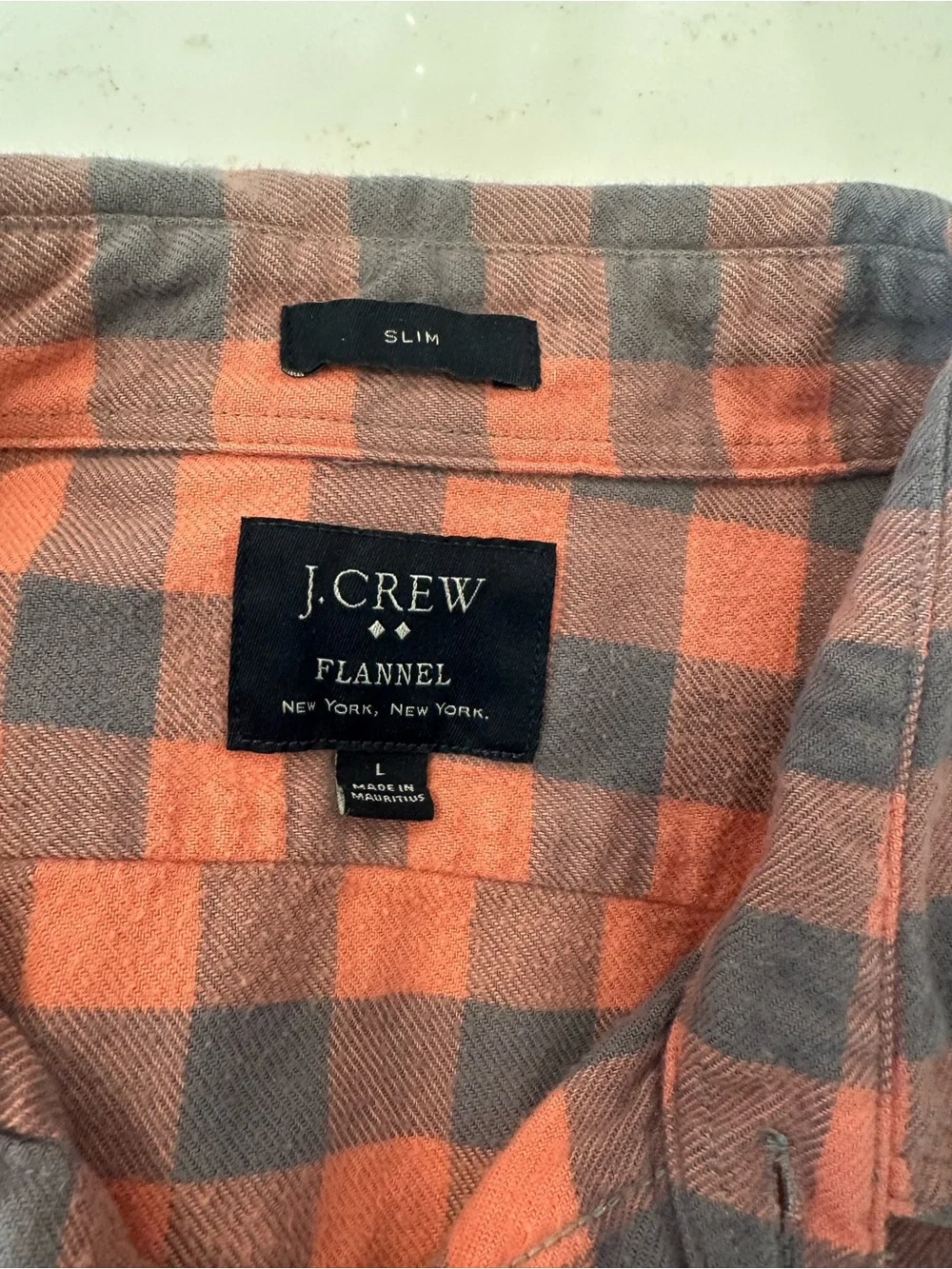 J. Crew Orange and Gray Plaid Flannel Button-Down Shirt